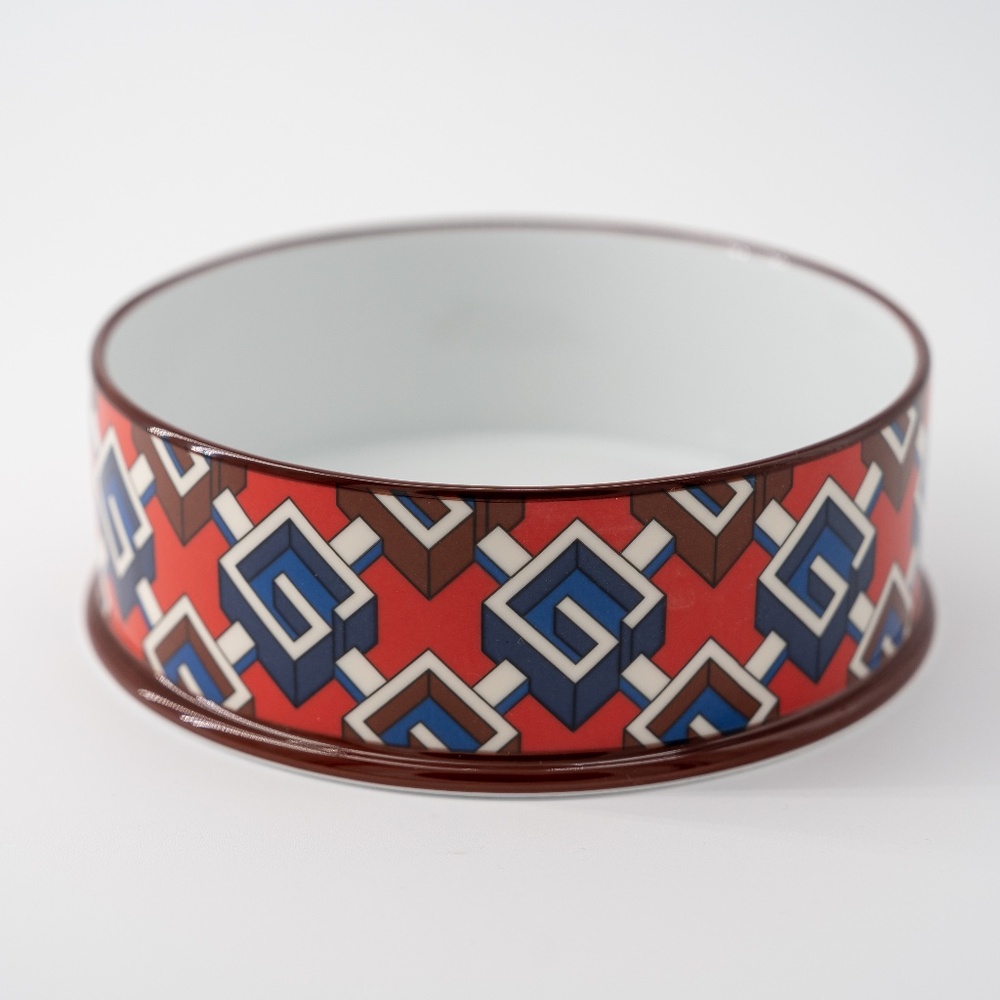 Gucci Dog Bowl Geometric G Water Food Porcelain Red Blue